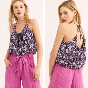 💕 FREE PEOPLE Daisy babe purple floral tank top camisole
